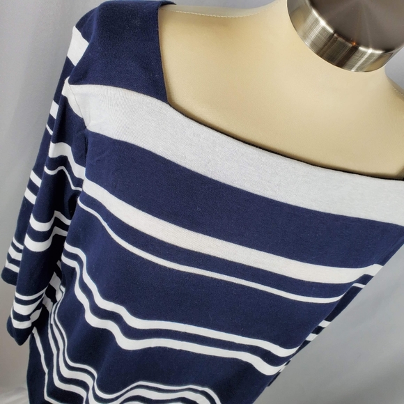 🆕️ Chaps B/W Striped 3/4 Sleeve - 100% Cotton Top - Picture 2 of 6